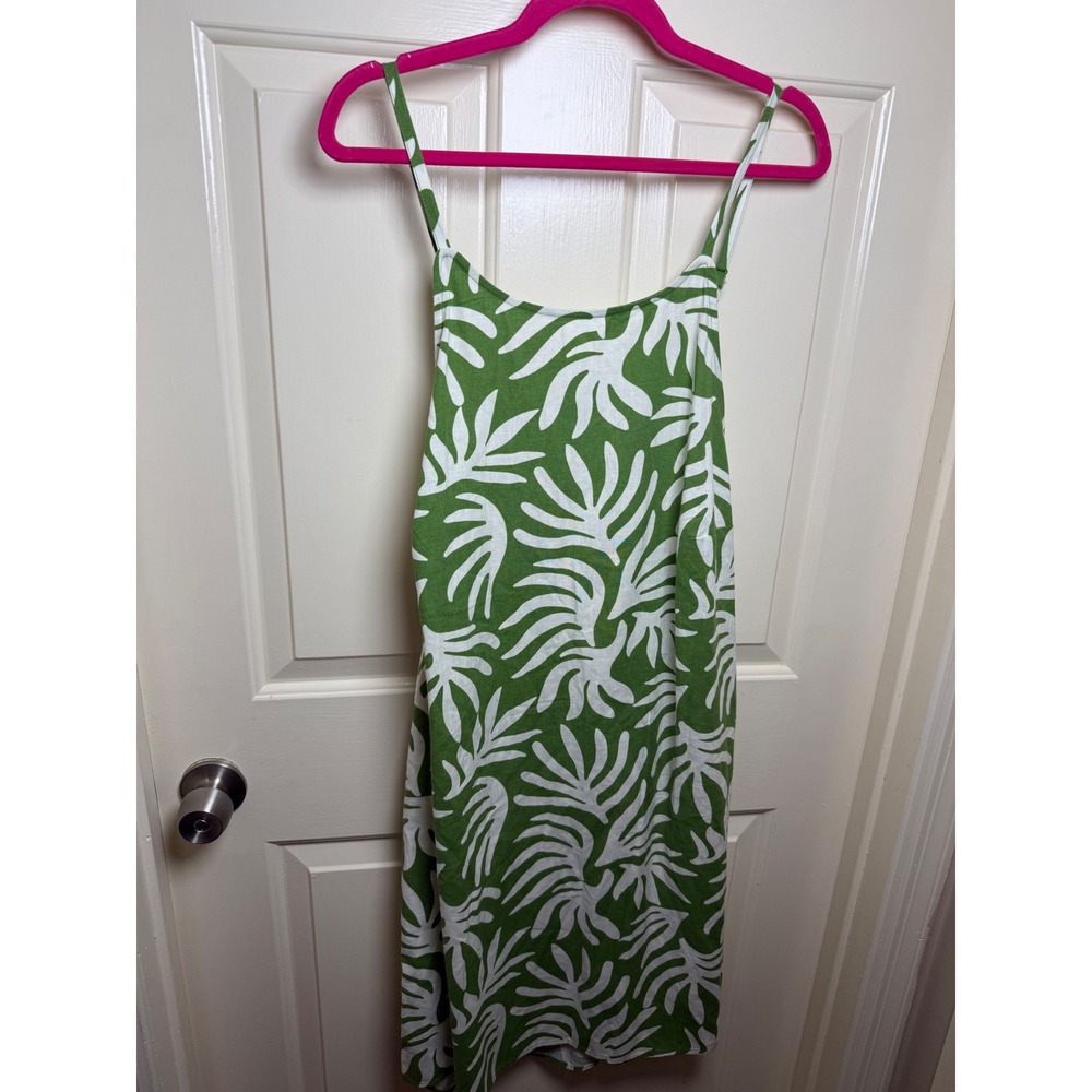 A New Day Green White Leaf Print Back Tie Sundress XXL